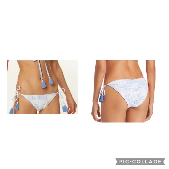 DOLCE VITA Women’s Blue Abstract Print UKARA CHAMBRAY Tassel Bikini Bottom